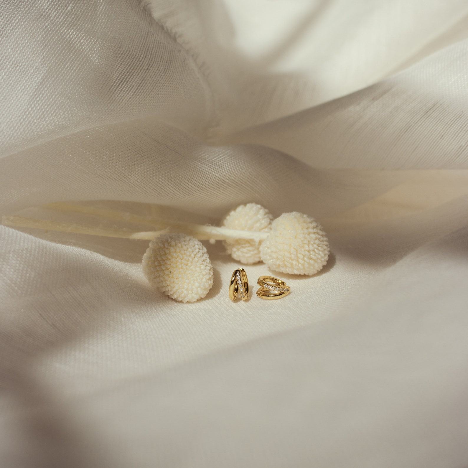 Caitlyn Minimalist Double Hoop Huggie Earrings Pave Gold Huggie Hoops with Diamonds for Bridesmaids and Weddings (ER119)