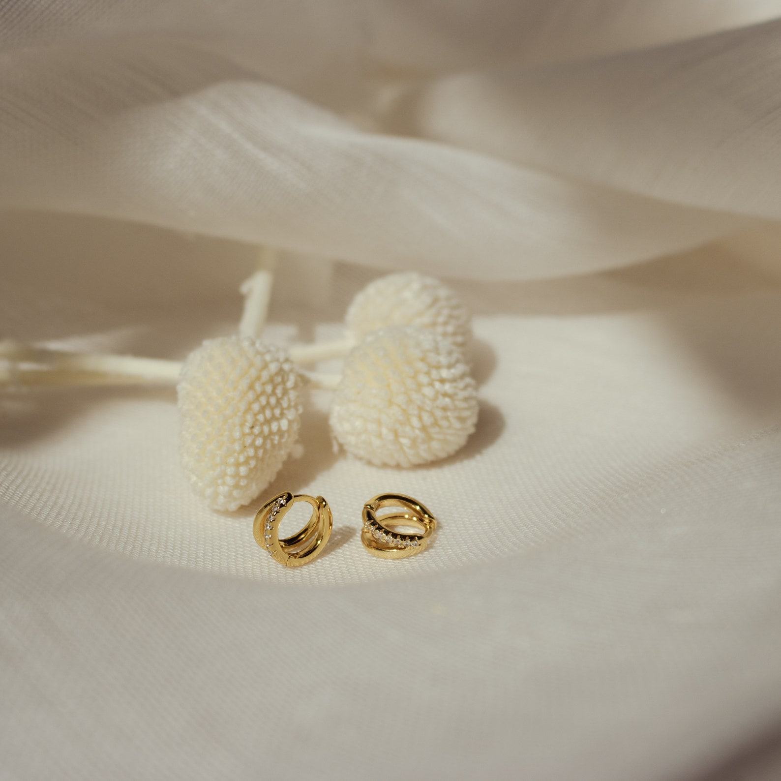 Caitlyn Minimalist Double Hoop Huggie Earrings Pave Gold Huggie Hoops with Diamonds for Bridesmaids and Weddings (ER119)