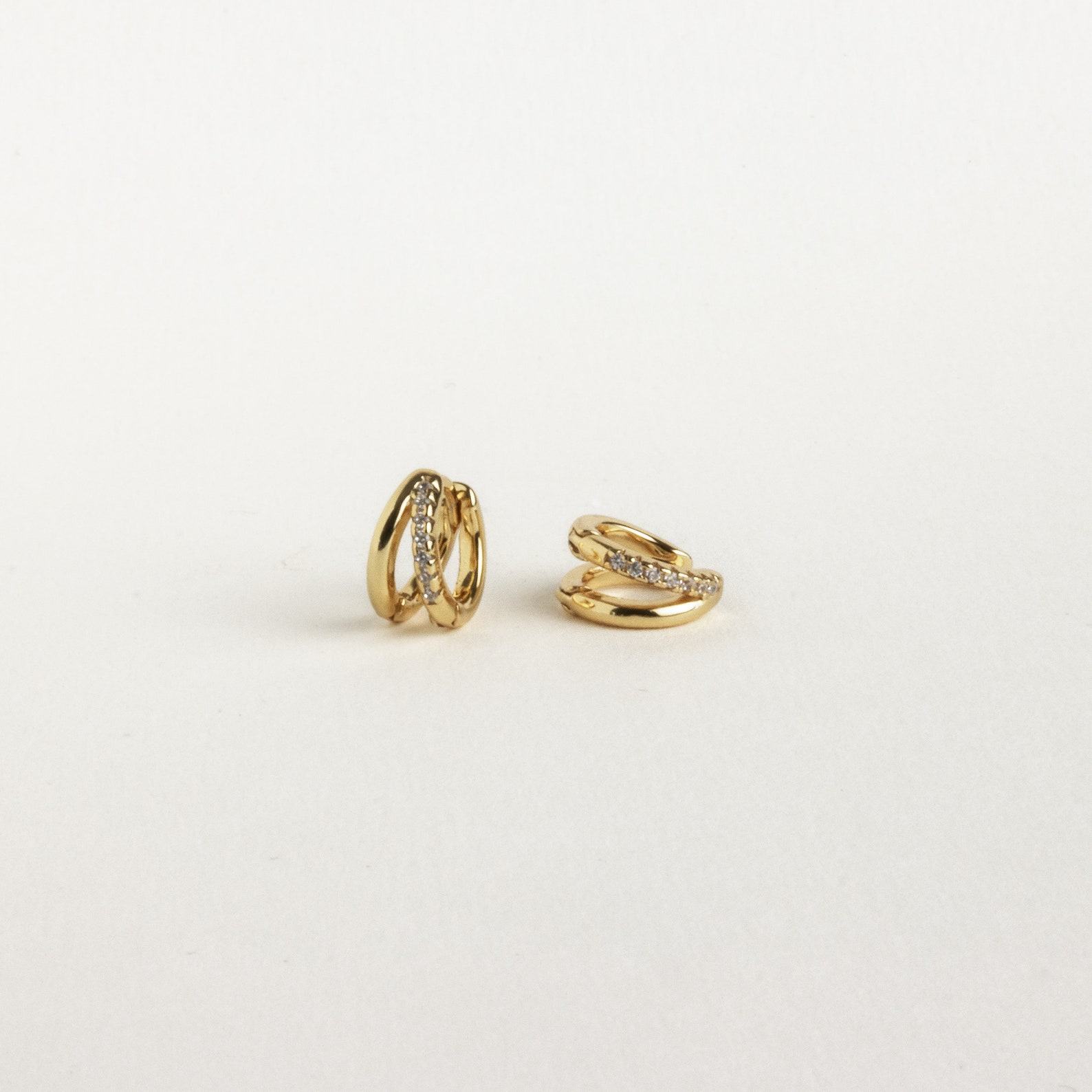 Caitlyn Minimalist Double Hoop Huggie Earrings Pave Gold Huggie Hoops with Diamonds for Bridesmaids and Weddings (ER119)