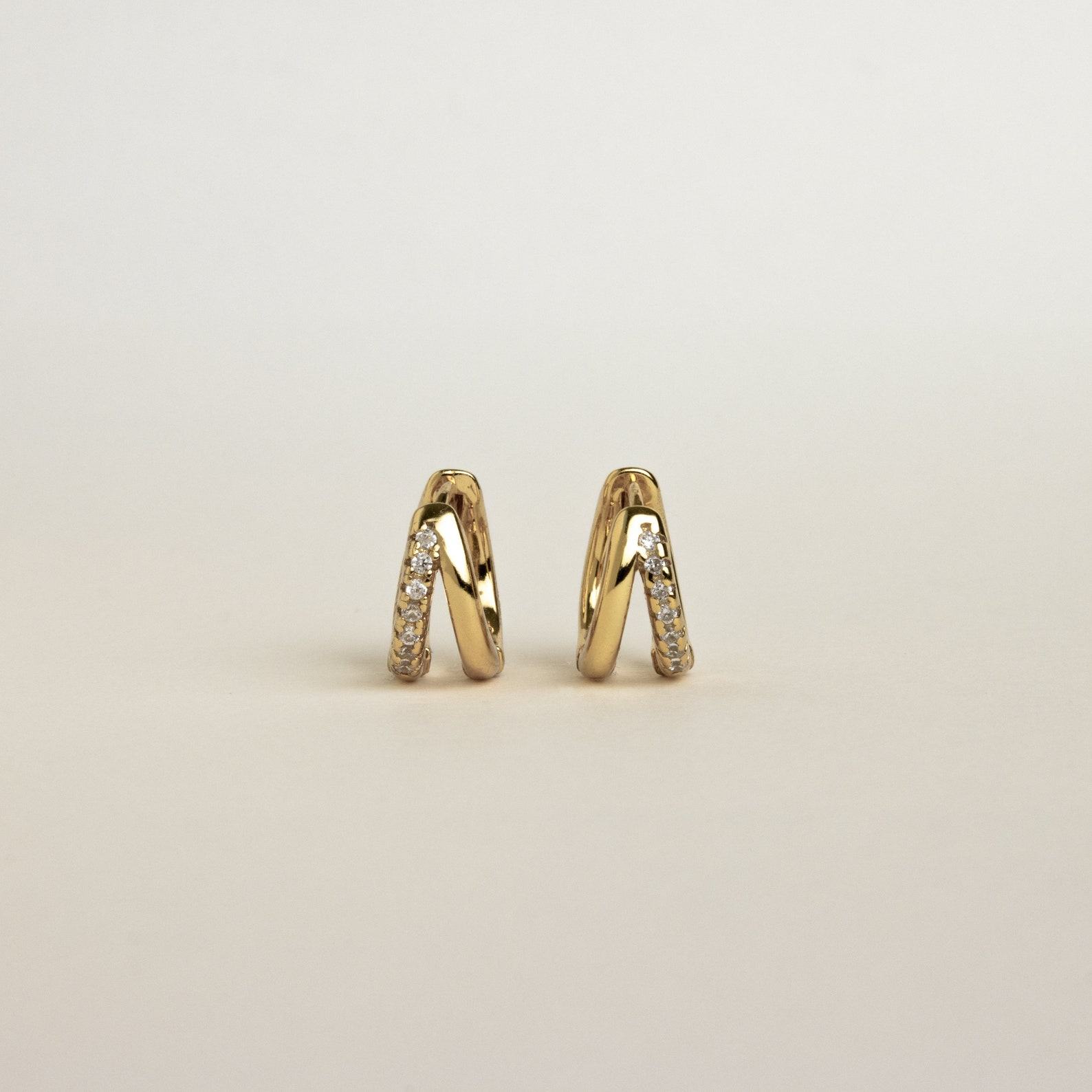Caitlyn Minimalist Double Hoop Huggie Earrings Pave Gold Huggie Hoops with Diamonds for Bridesmaids and Weddings (ER119)