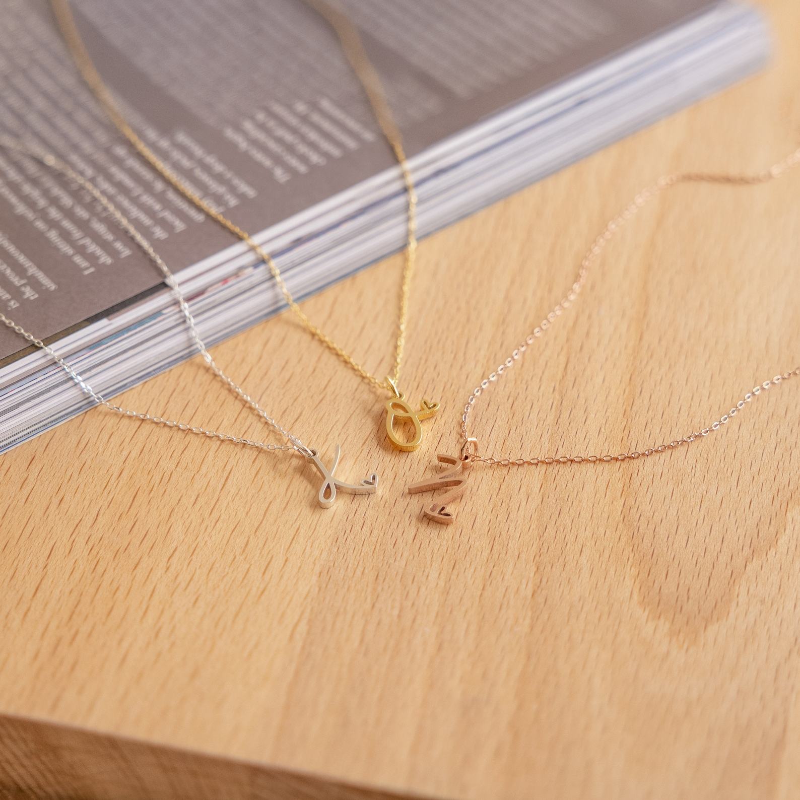 Caitlyn Minimalist Initial Heart Necklace Personalized Letter Jewelry in Gold, Silver, Rose for Her (NM13)