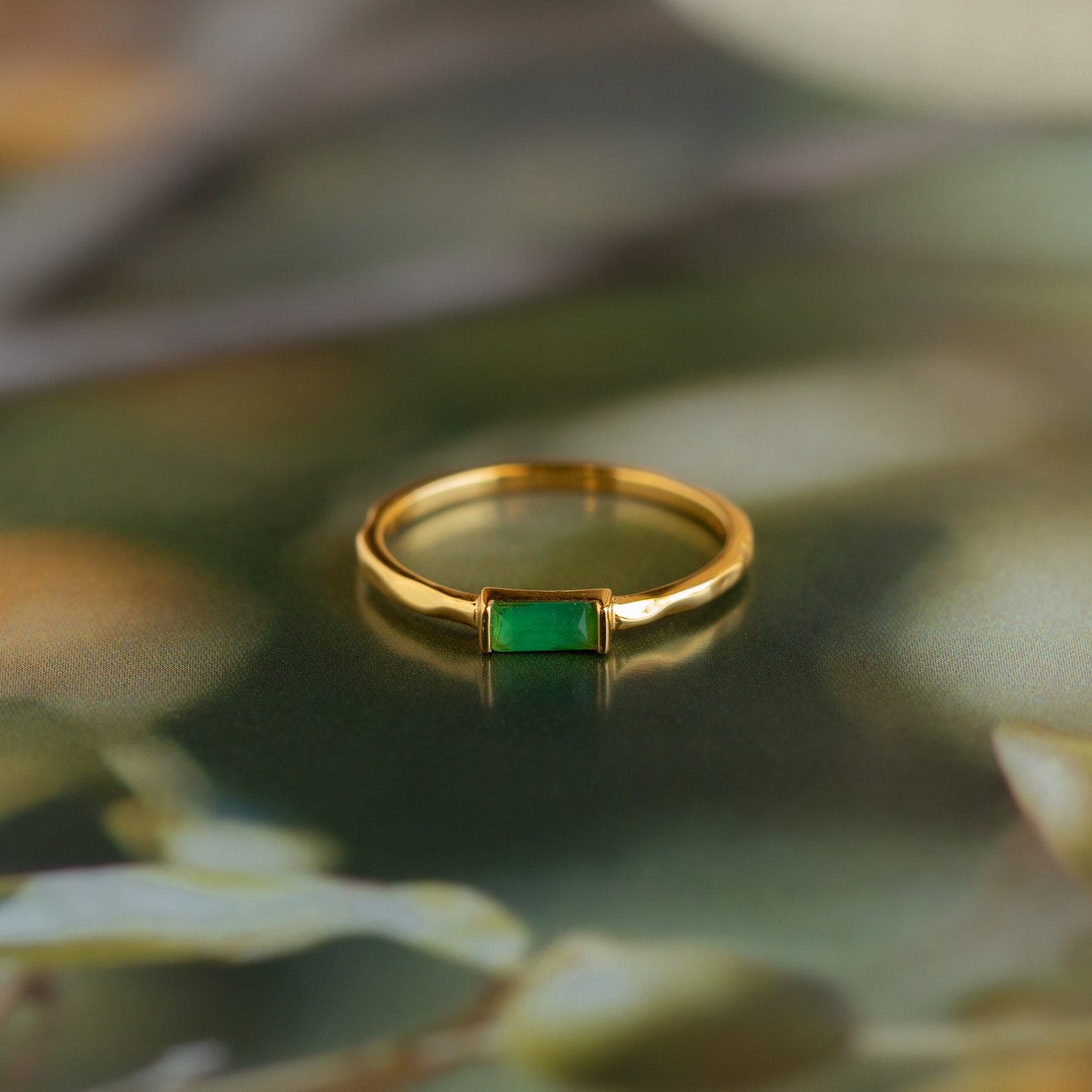 Caitlyn Minimalist’s Dainty Jade Baguette Ring A Delicate Green Crystal Anniversary Item