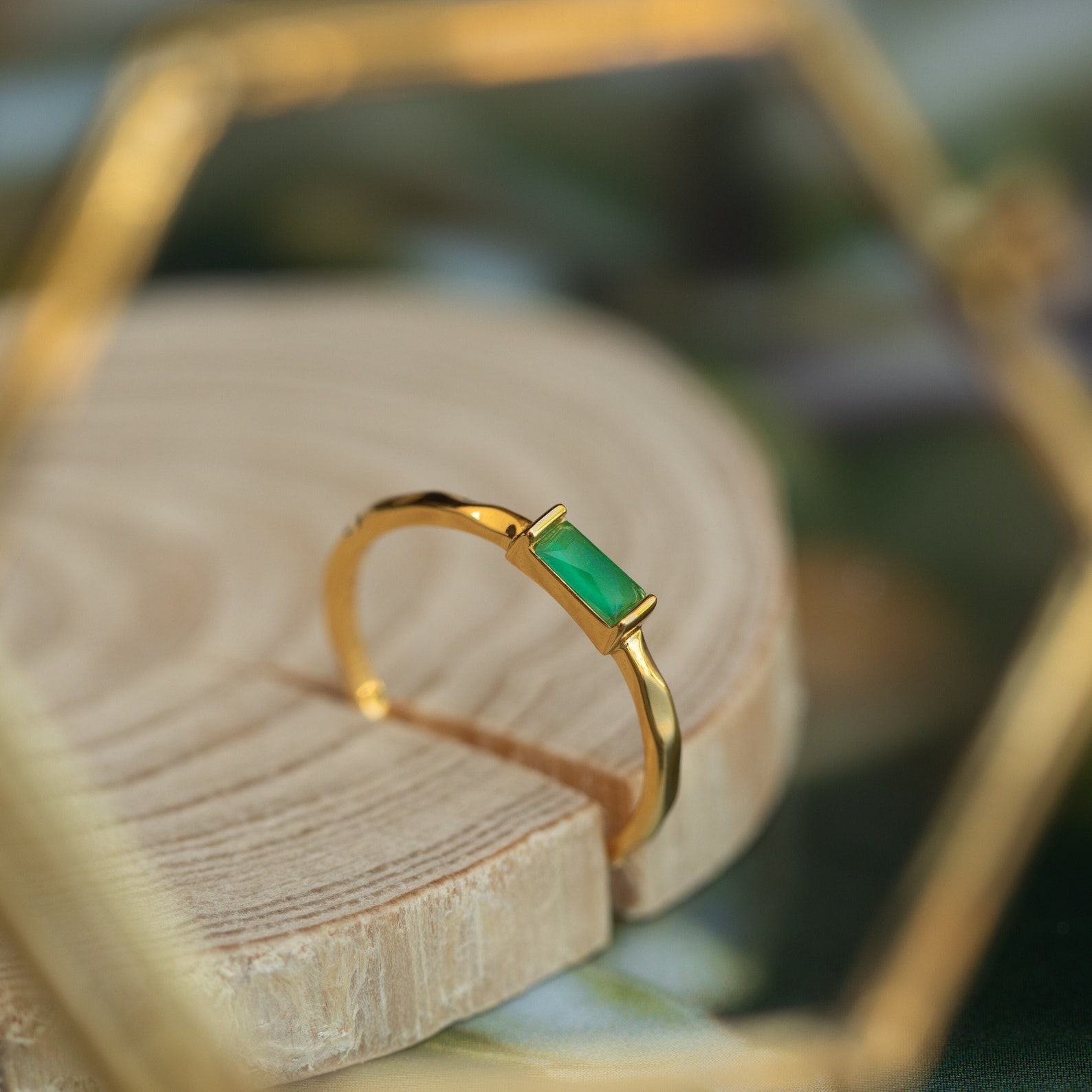 Caitlyn Minimalist’s Dainty Jade Baguette Ring A Delicate Green Crystal Anniversary Item