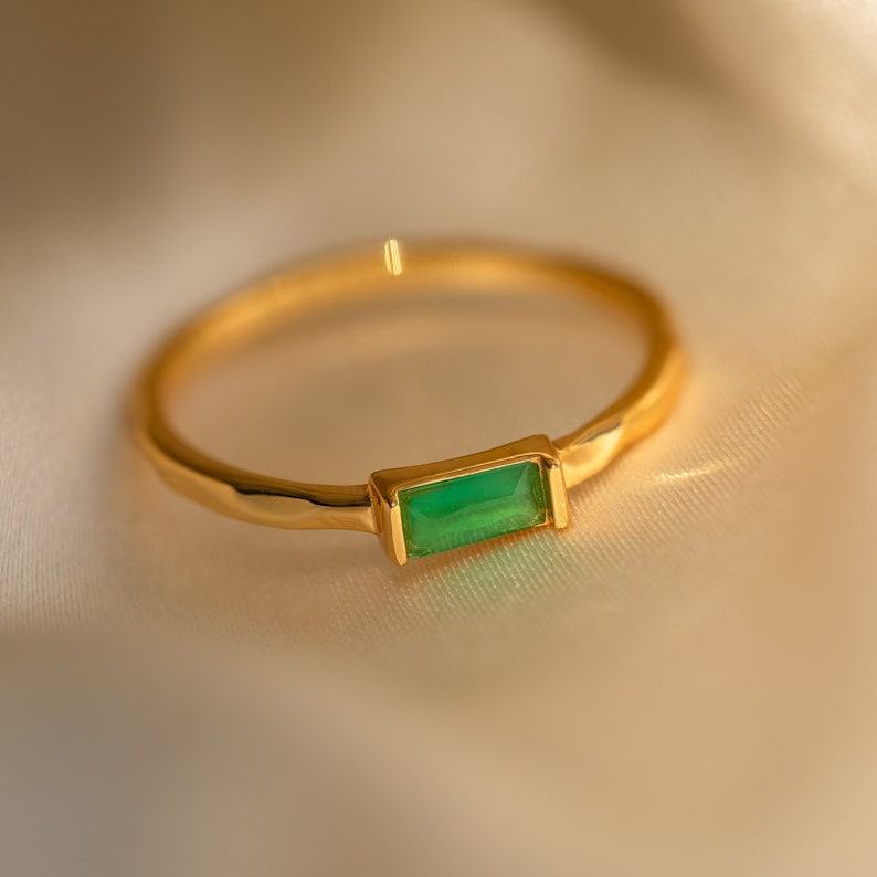 Caitlyn Minimalist’s Dainty Jade Baguette Ring A Delicate Green Crystal Anniversary Item