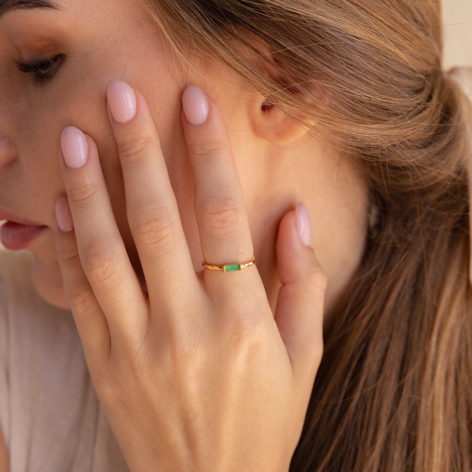 Caitlyn Minimalist’s Dainty Jade Baguette Ring A Delicate Green Crystal Anniversary Item