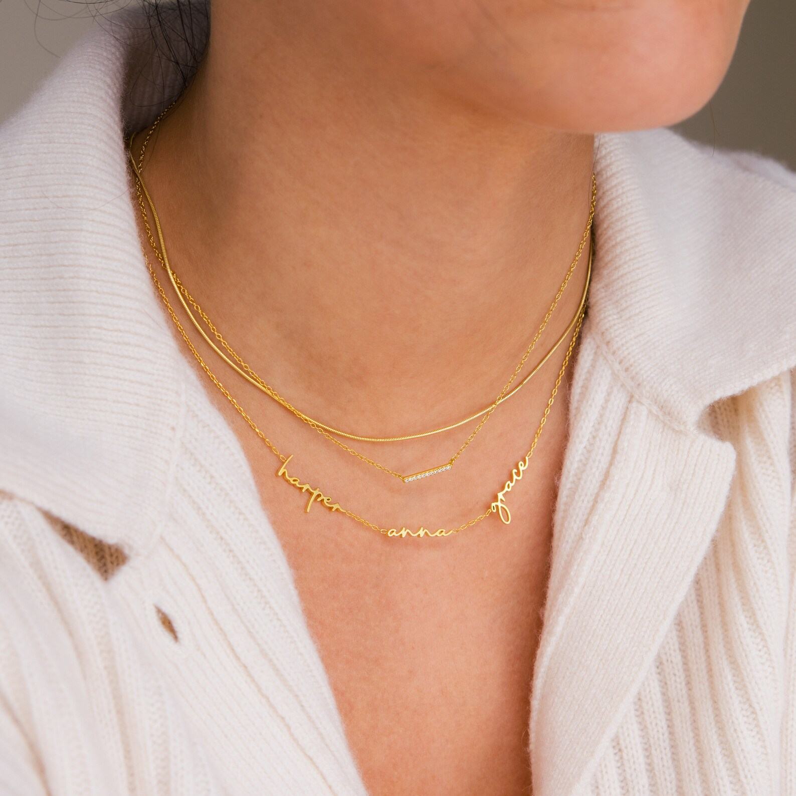 Caitlyn Minimalist’s Multiple Charm Name Necklace Personalized Jewelry for Moms and Kids