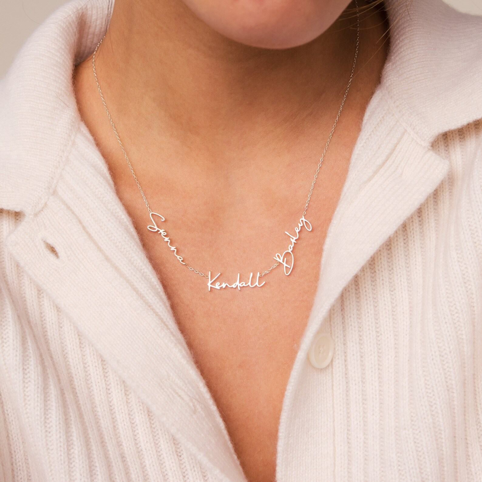 Caitlyn Minimalist’s Multiple Charm Name Necklace Personalized Jewelry for Moms and Kids