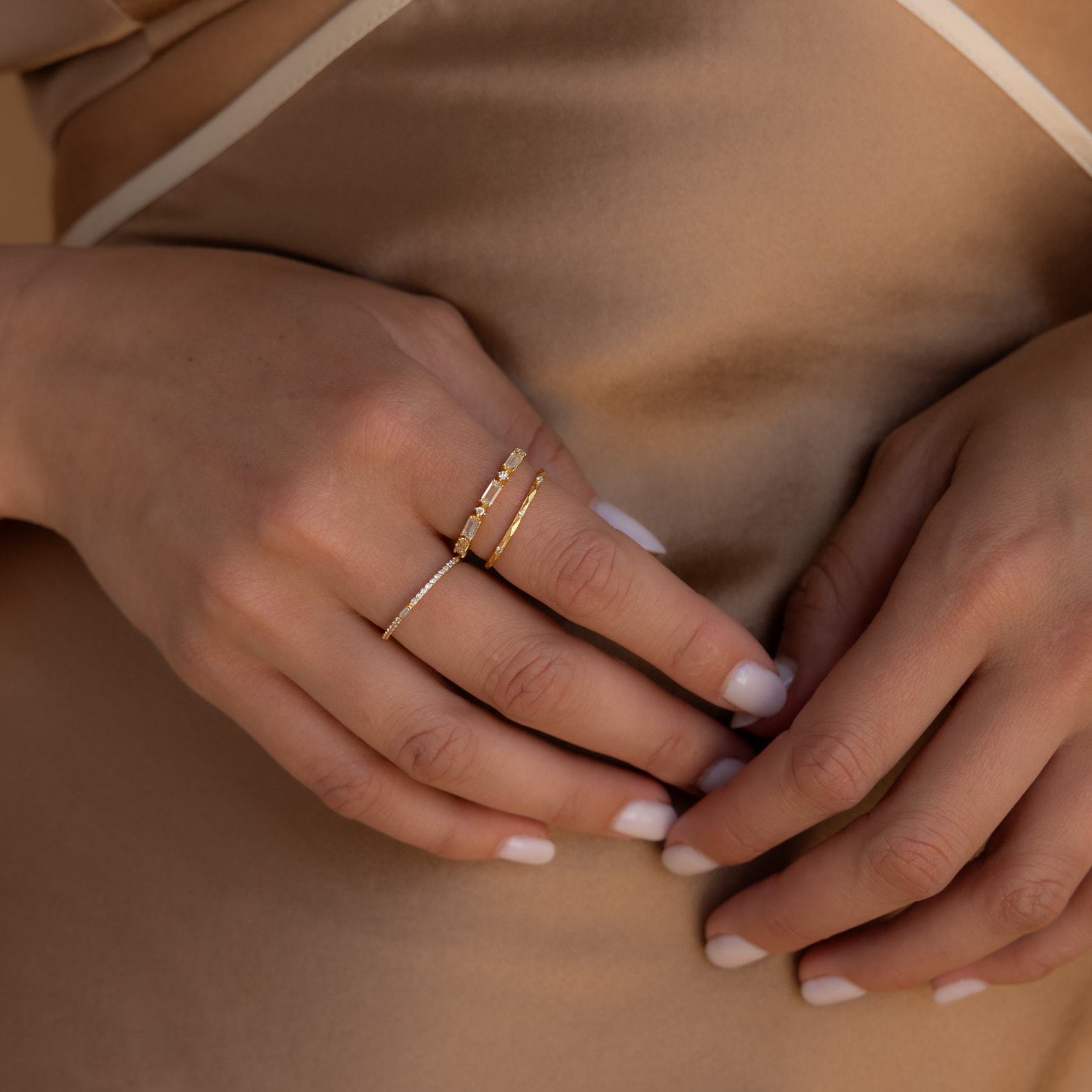 Caitlyn’s Minimalist Diamond Ring Trio Stackable Gemstone Bands for Bridesmaids and Weddings (RR109)