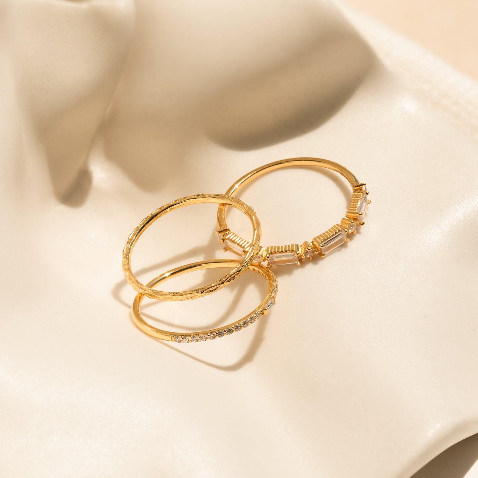 Caitlyn’s Minimalist Diamond Ring Trio Stackable Gemstone Bands for Bridesmaids and Weddings (RR109)