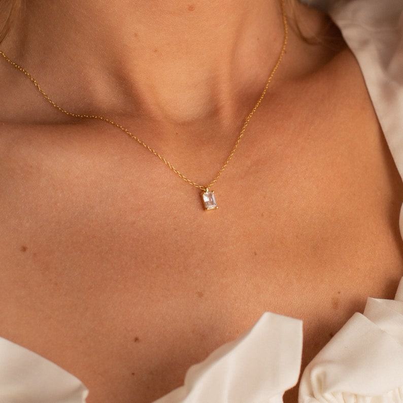 Caitlyn’s Minimalist Emerald Cut Diamond Necklace A Timeless Treasure for Bridesmaids and Beyond