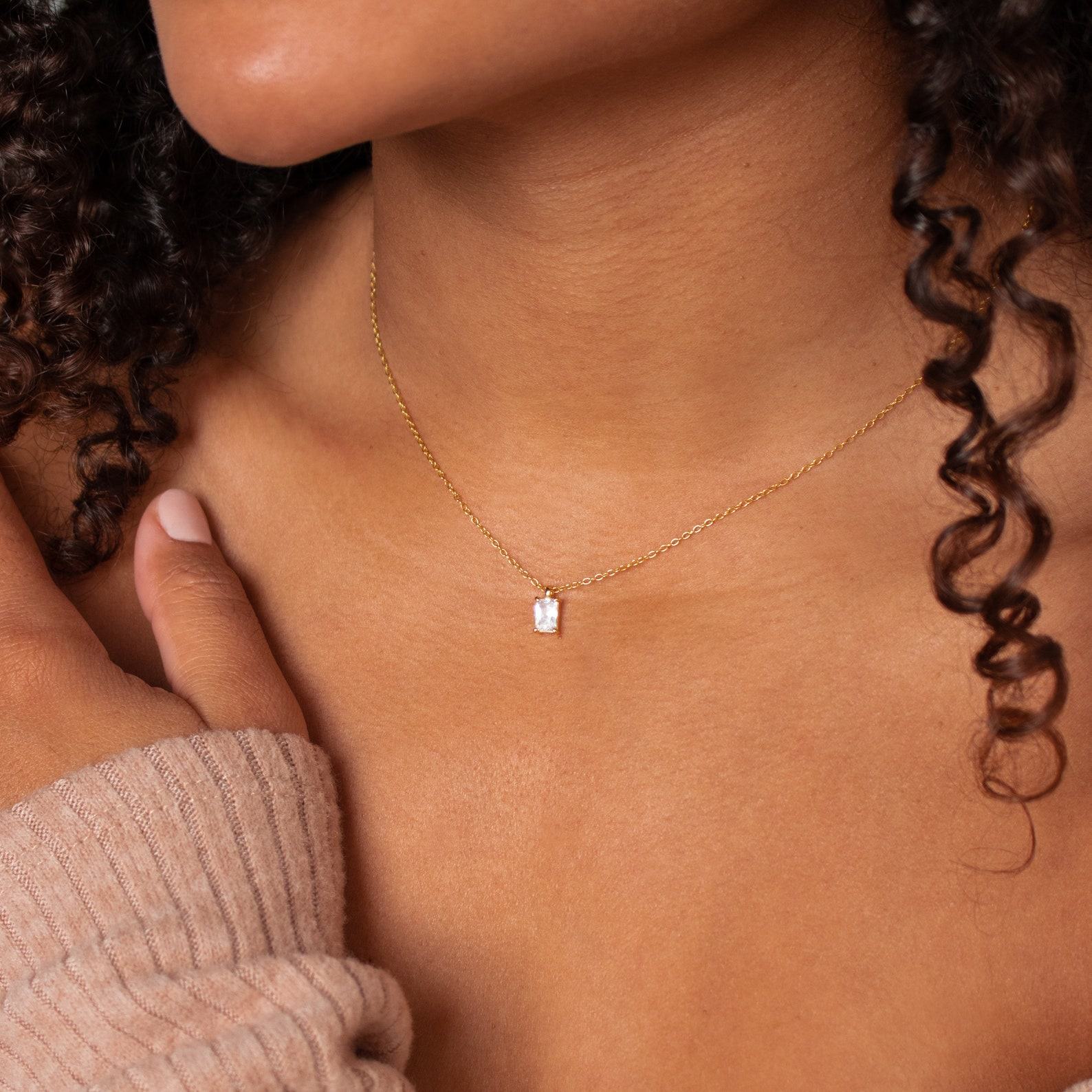 Caitlyn’s Minimalist Emerald Cut Diamond Necklace A Timeless Treasure for Bridesmaids and Beyond