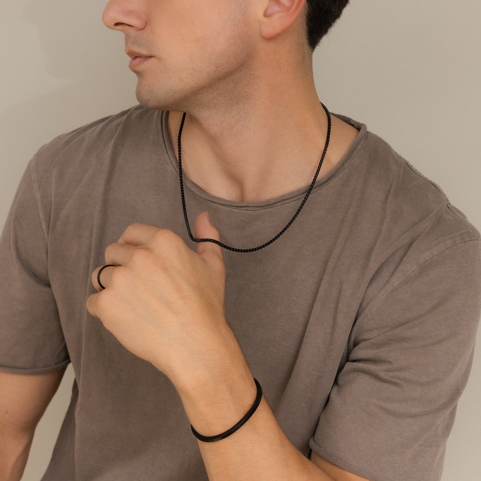 CaitlynMinimalist Men’s Black Rolo Chain Necklace Timeless Everyday Jewelry for Him