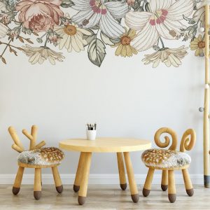 CAMILA Slim Wall Decal Border Vintage Floral Nursery with Removable Roses, Hibiscus, and Peonies