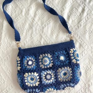 Captivating Blue Granny Square Crochet Bag A Timeless Knitted Crossbody for Everyday Style