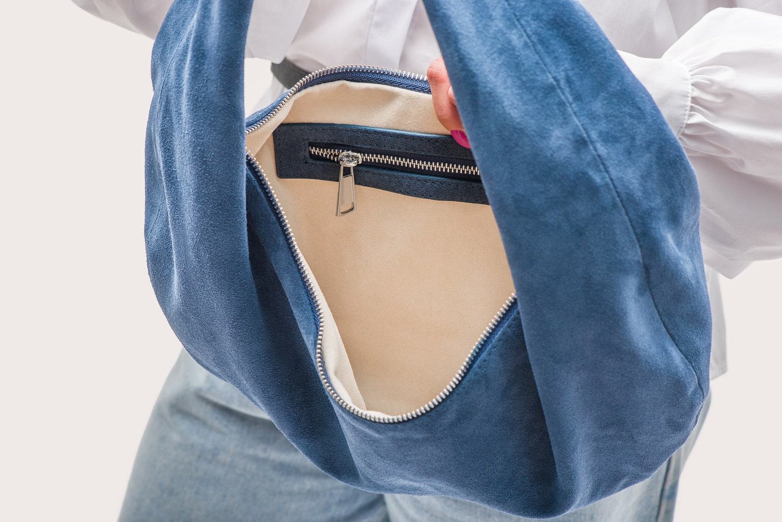 Captivating Blue Suede Hobo A Versatile Shoulder Bag for Style and Comfort - Image 6