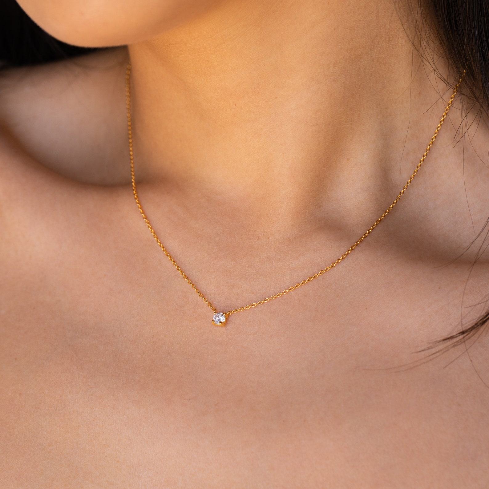Captivating Diamond Solitaire Necklace A Minimalist Masterpiece for Bridesmaids and Special Occasions (NR048)
