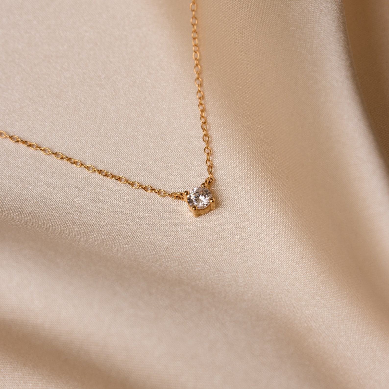 Captivating Diamond Solitaire Necklace A Minimalist Masterpiece for Bridesmaids and Special Occasions (NR048)