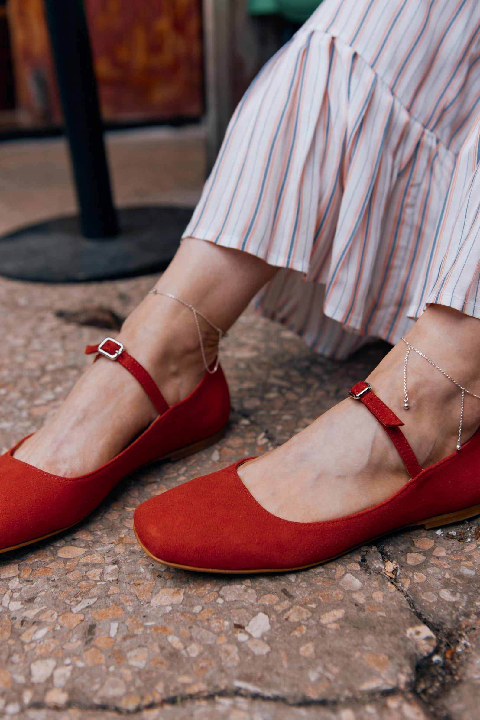 Captivating Red Suede Ballet Flats Elevate Your Summer Style with Handmade Comfort - Image 5