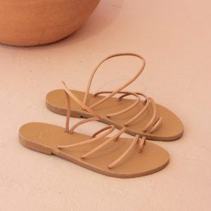 CARIATIS Handmade Greek Leather Sandals for Women | Natural, Strappy, Flat