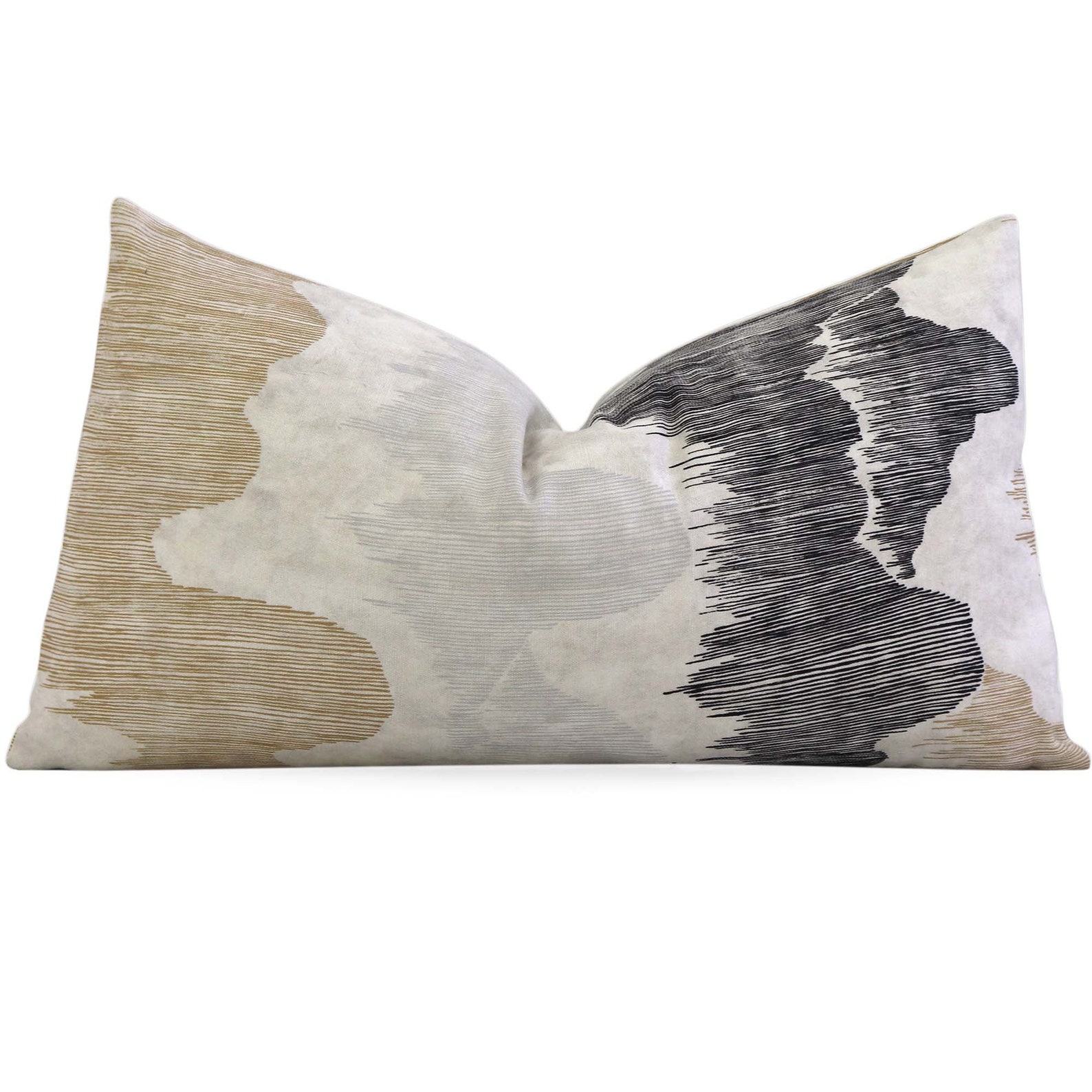 Cascadia Basalt Charcoal and Neutral Designer Accent Pillow, Handmade Modern Pillowcase with Zippered Cushion Sham for Chic Home Decor