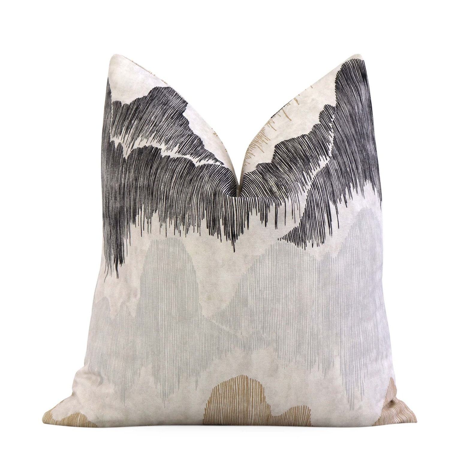 Cascadia Basalt Charcoal and Neutral Designer Accent Pillow, Handmade Modern Pillowcase with Zippered Cushion Sham for Chic Home Decor