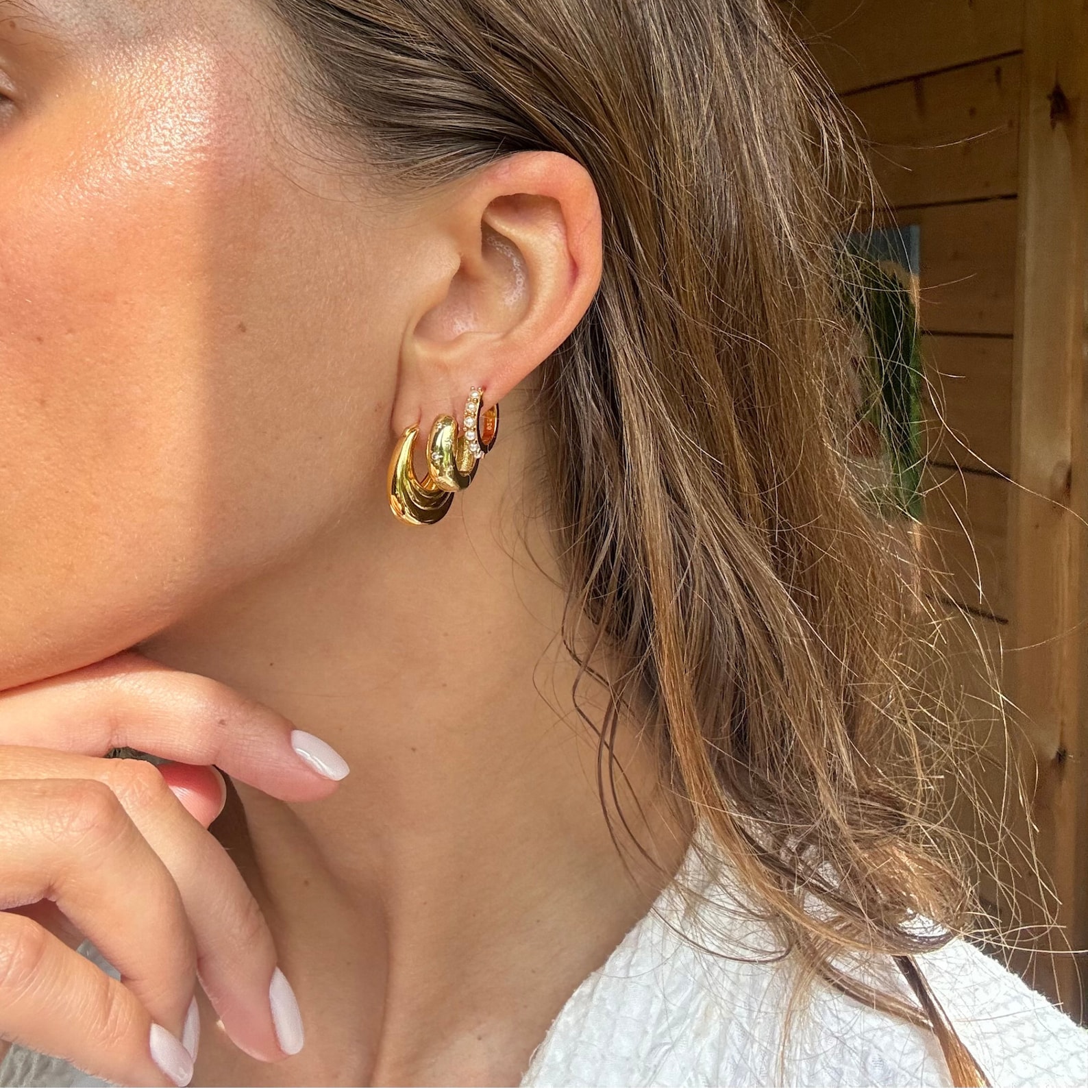 Celestial Chubby Hoops 18k Gold Plated Star Engraved Diamond Hoop Earrings