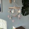 Celestial Dreams Moon and Star Macrame Crib Mobile for a Tranquil Nursery