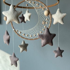 Celestial Dreams Moon and Star Macrame Crib Mobile for a Tranquil Nursery