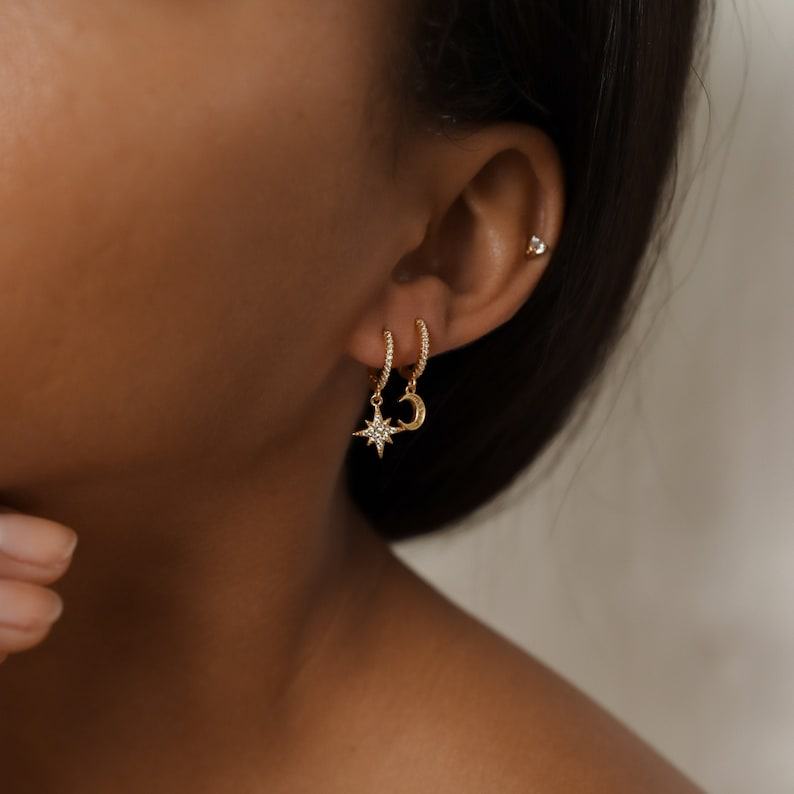 Celestial Embrace Moon and Star Pave Huggie Earrings – A Shimmering Item from the Heavens
