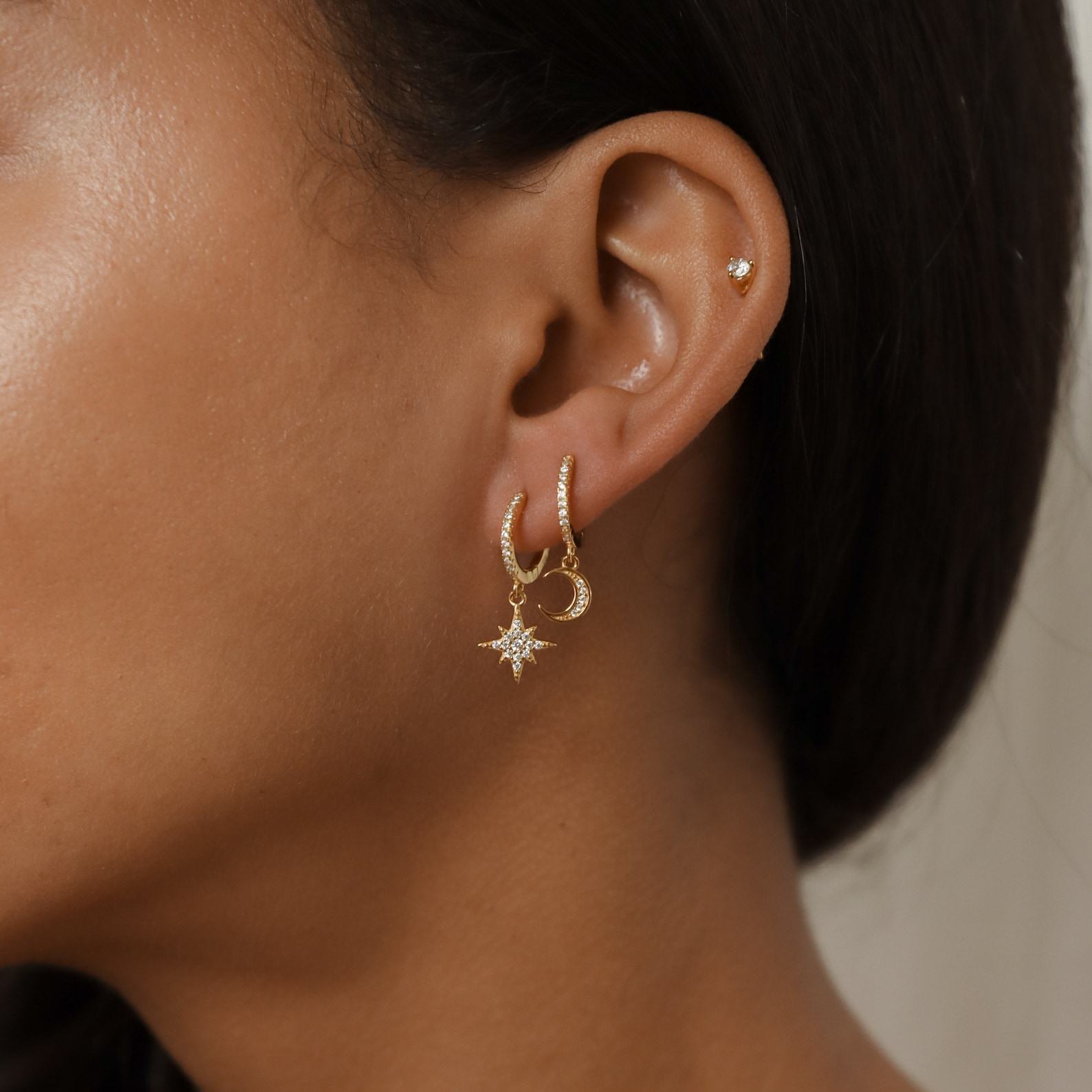 Celestial Embrace Moon and Star Pave Huggie Earrings – A Shimmering Item from the Heavens