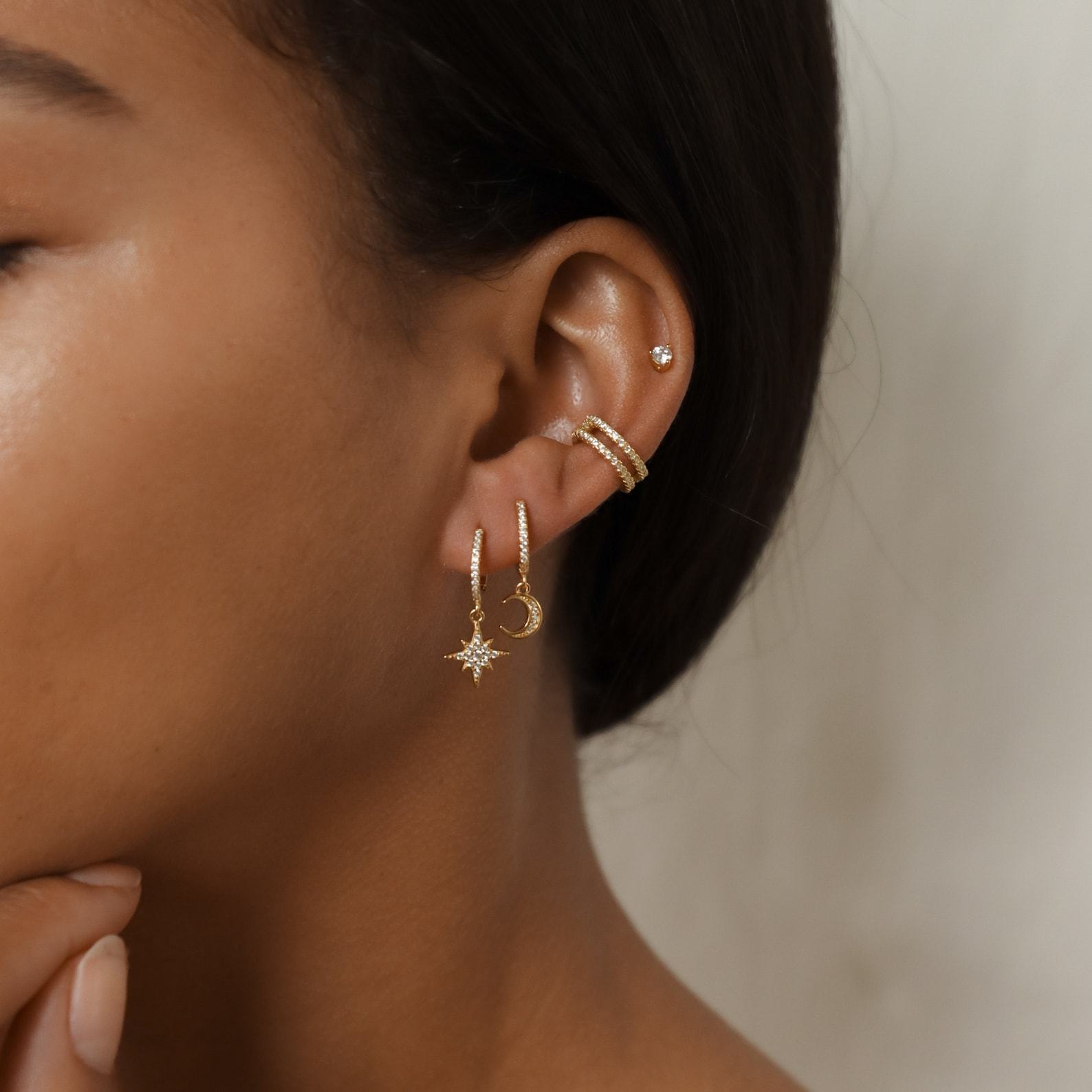 Celestial Embrace Moon and Star Pave Huggie Earrings – A Shimmering Item from the Heavens