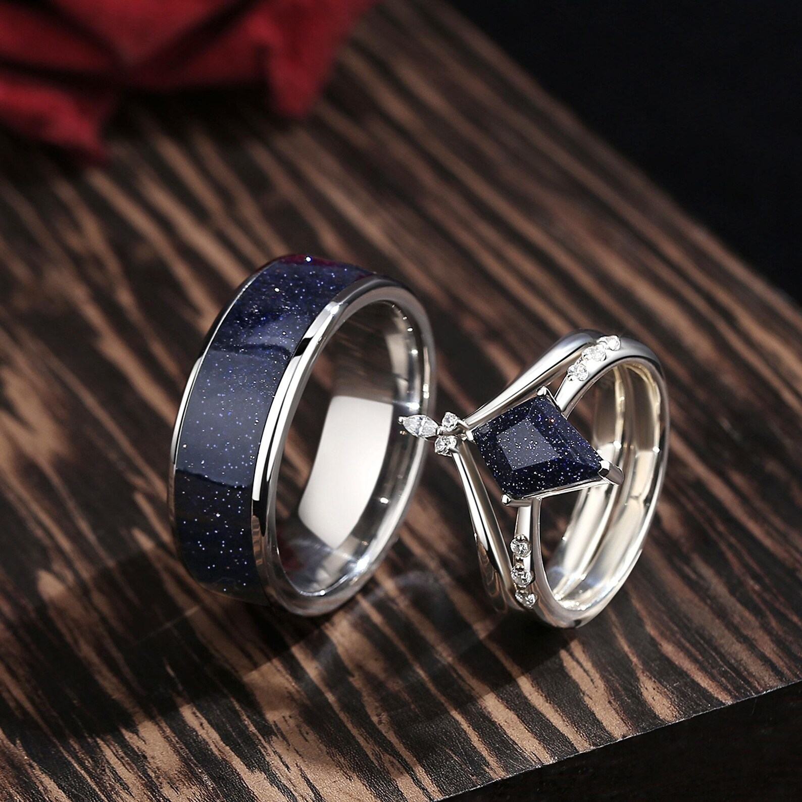 Celestial Embrace Orion Nebula Ring Set – A Starry Night for Your Eternal Bond