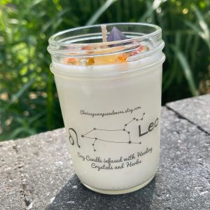 Celestial Leo Zodiac Crystal Candle Illuminate Your Path with Cosmic Energy