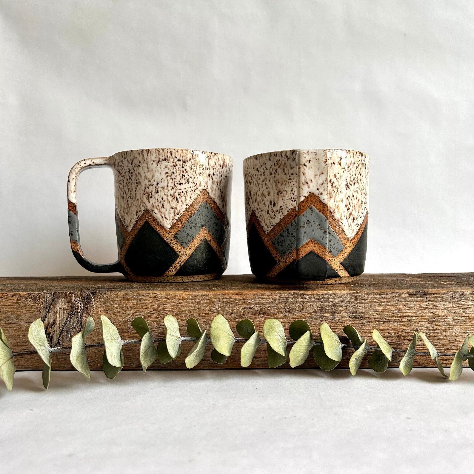 Celestial Peaks Handmade Ceramic Mug with Geometric Ascent