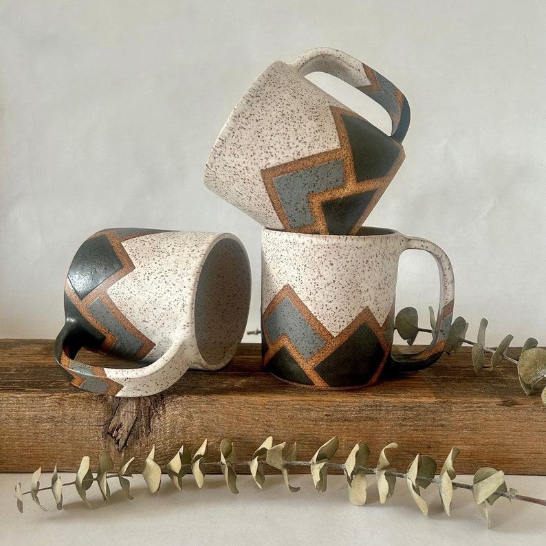 Celestial Peaks Handmade Ceramic Mug with Geometric Ascent