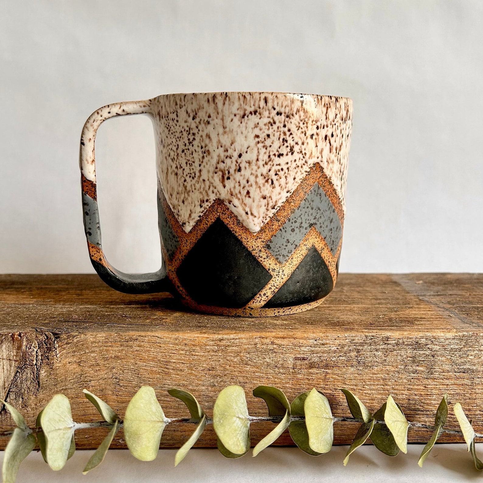 Celestial Peaks Handmade Ceramic Mug with Geometric Ascent