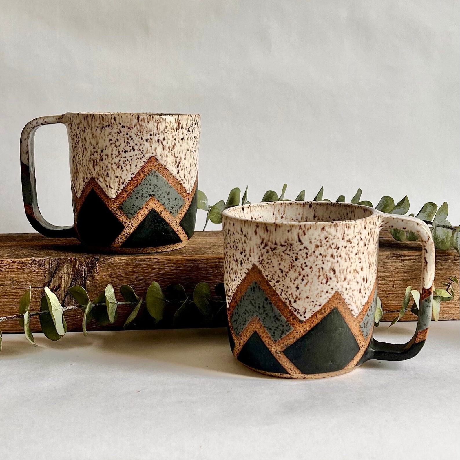 Celestial Peaks Handmade Ceramic Mug with Geometric Ascent
