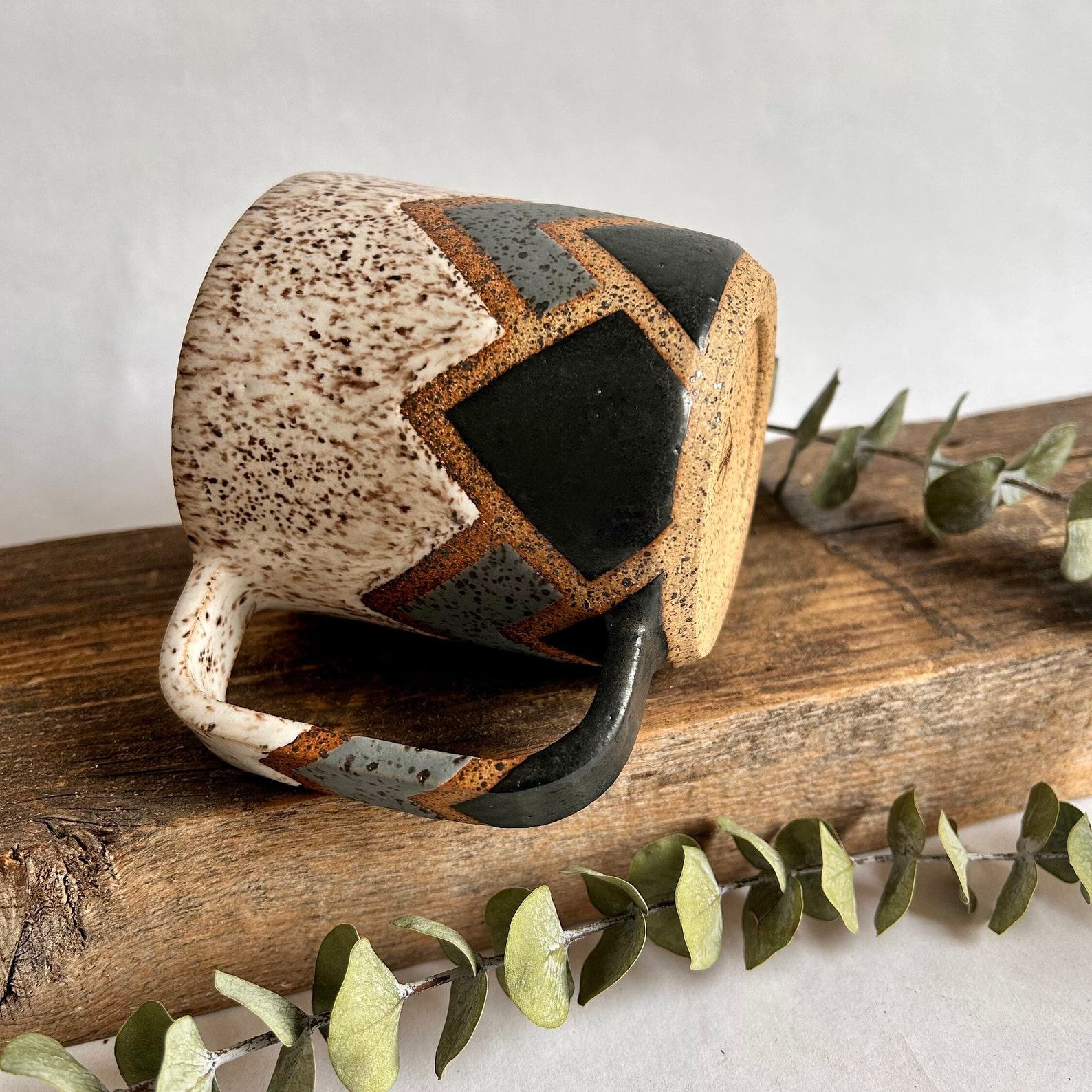 Celestial Peaks Handmade Ceramic Mug with Geometric Ascent