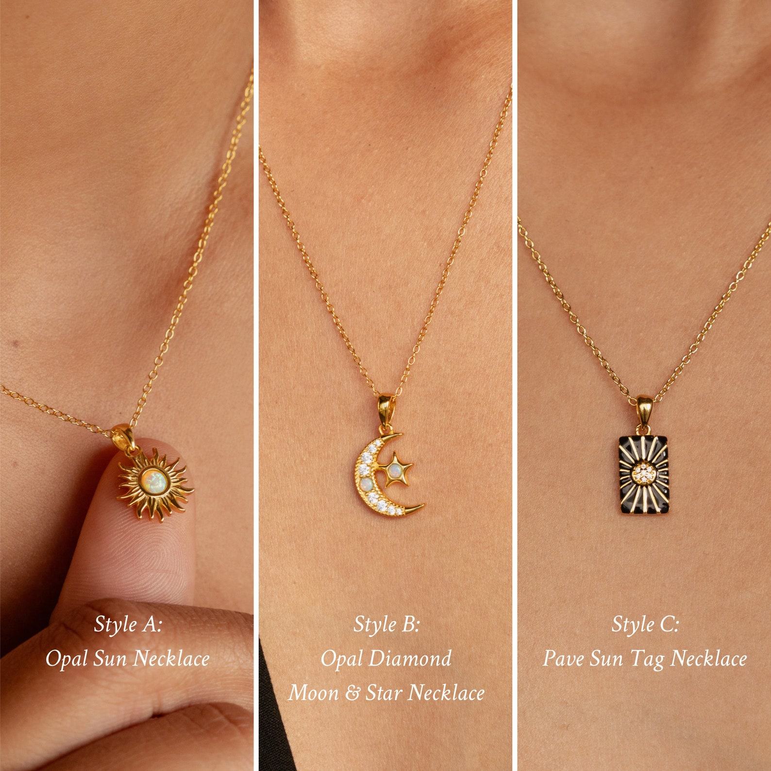 Celestial Pendant Necklace Set Minimalist Opal Jewelry by Caitlyn