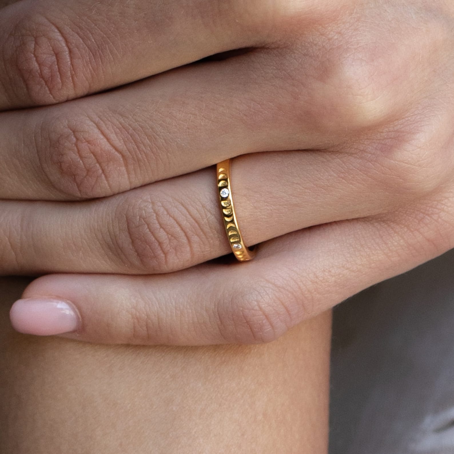 Celestial Phases Moon Ring Minimalist Diamond Stackable Boho Jewelry (RR068)