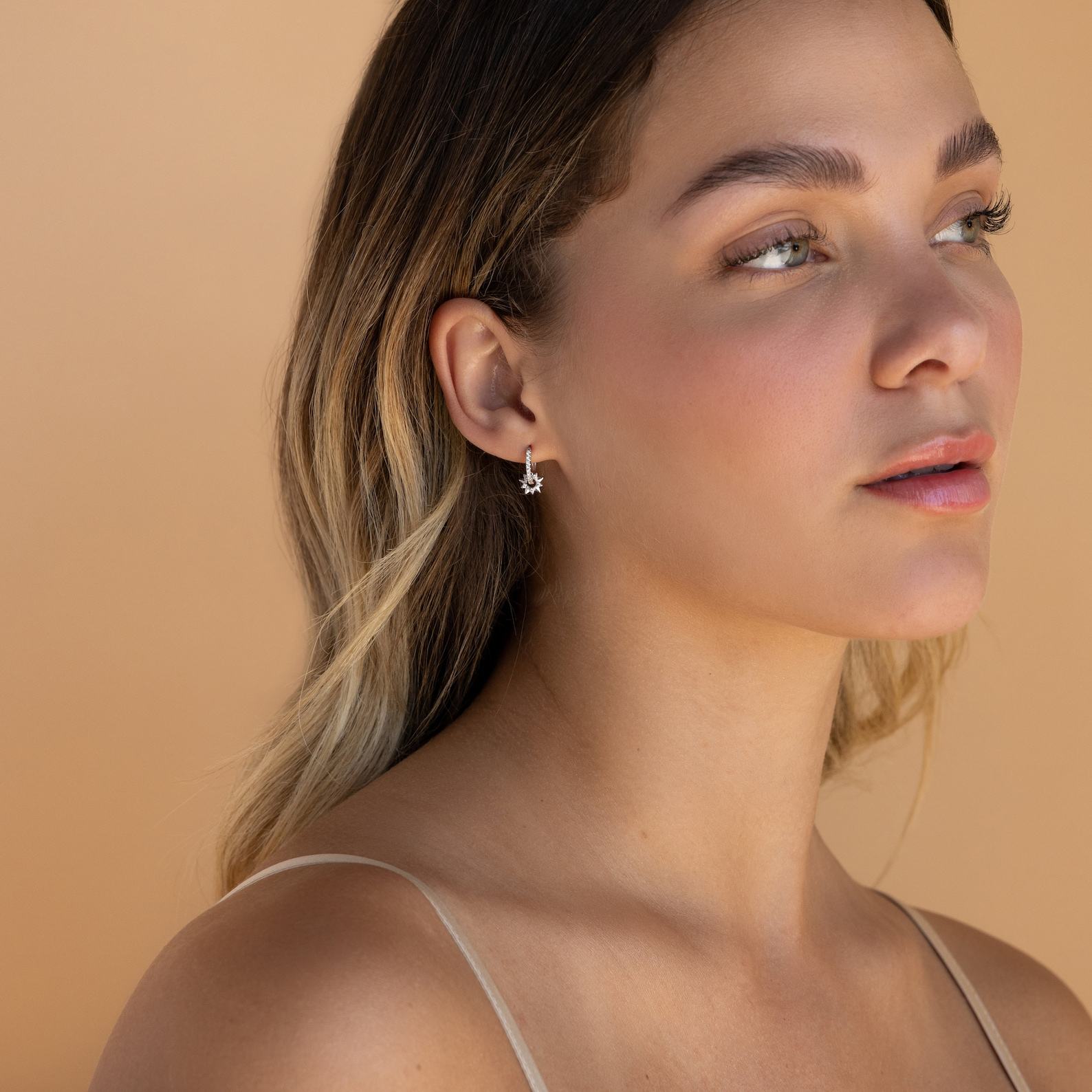 Celestial Sun Huggie Hoop Earrings Minimalist Diamond Sunburst Charm Jewelry for Boho Style and Friendship