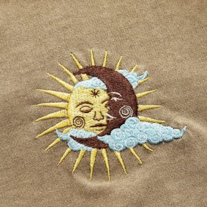 Celestial Tapestry Embroidered Sun and Moon T-shirt for Bohemian Souls