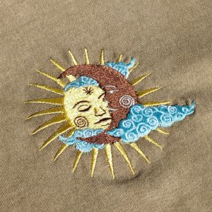 Celestial Tapestry Embroidered Sun and Moon T-shirt for Bohemian Souls