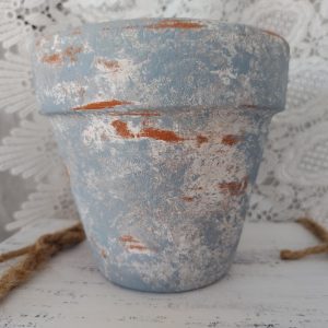 Charming French Country Bird Planter Rustic Songbird in Terracotta, Blue, Gray, and White Distressed Clay Pot