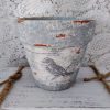 Charming French Country Bird Planter Rustic Songbird in Terracotta, Blue, Gray, and White Distressed Clay Pot