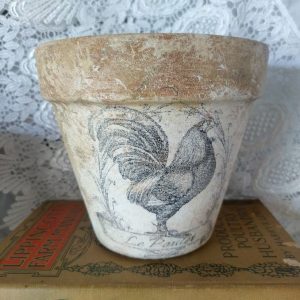 Charming French Country Rooster Terracotta Planter Rustic Hen or Chicken Le Poulet in Distressed Aged Look (4 or 6 in Clay Pot)