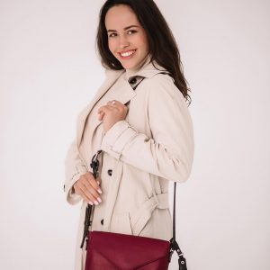 Chic and Versatile Bordo Leather Crossbody Bag with Hanging Toiletry Pouch