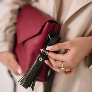 Chic and Versatile Bordo Leather Crossbody Bag with Hanging Toiletry Pouch