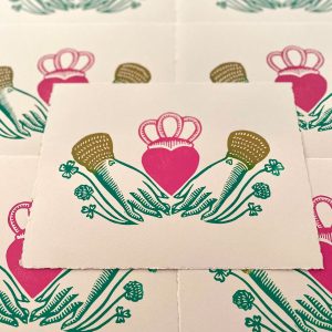 Claddagh Linocut Print Heart in Hands | Irish Love, Loyalty, Friendship | Handmade Relief Print for Good Luck