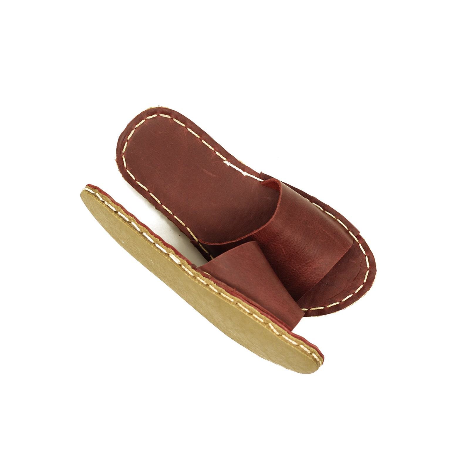 Claret Red Leather Tape Sandals  Handmade Barefoot Style for Men